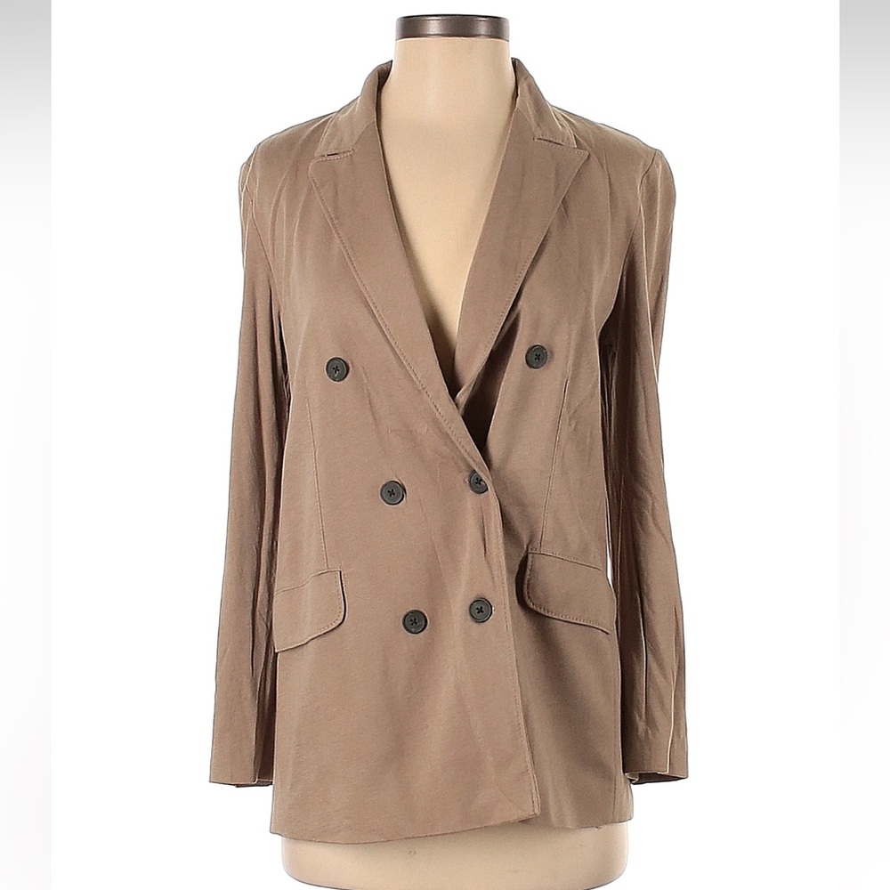 White + Warren Double-Breasted Brown Blazer